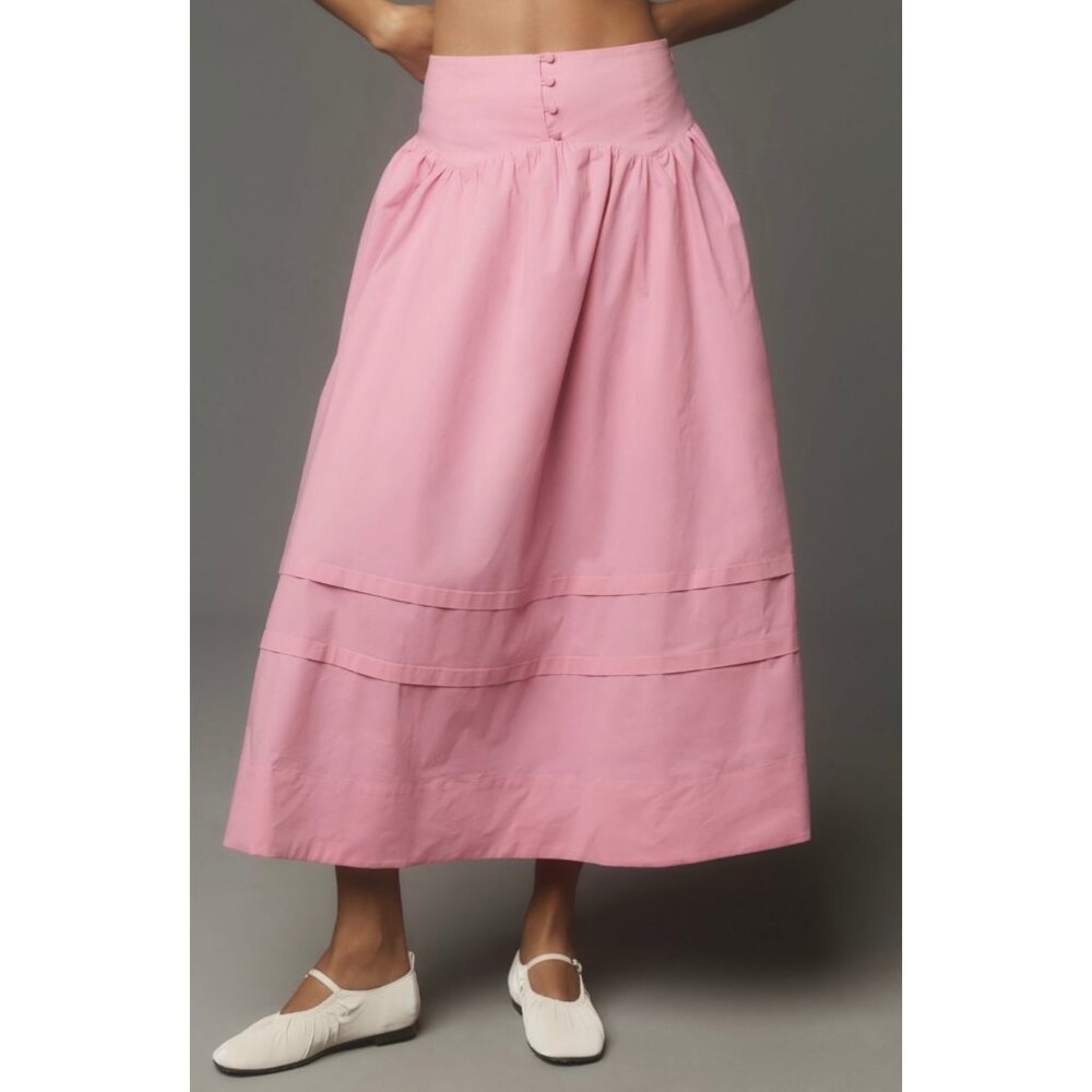 Maeve Anthropologie Button-Waist Midi Skirt Size L Pink Rose - Picture 2 of 7